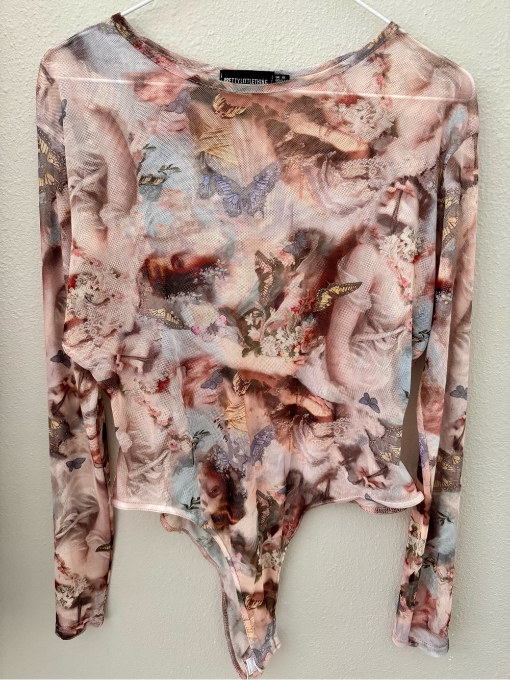 PrettyLittleThing Floral Mesh Long-Sleeve Bodysuit